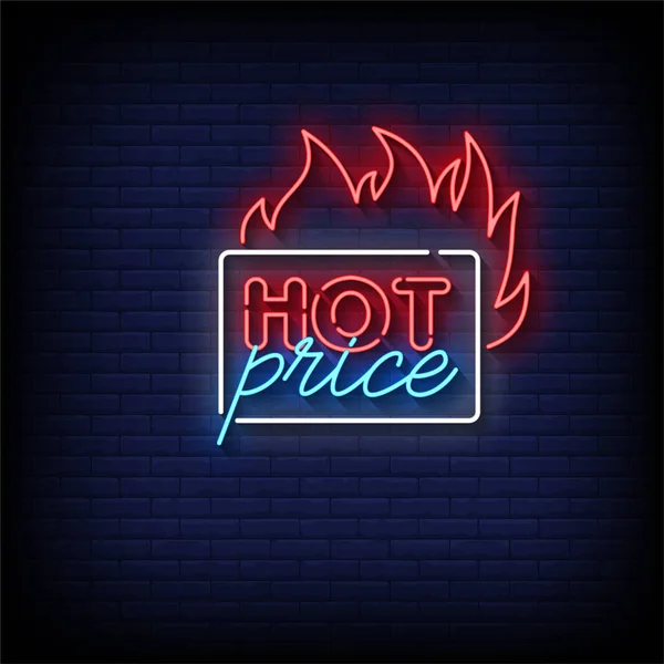 Hot Price Neon Sign Brick Wall Background Vector Illustration — Stock Vector