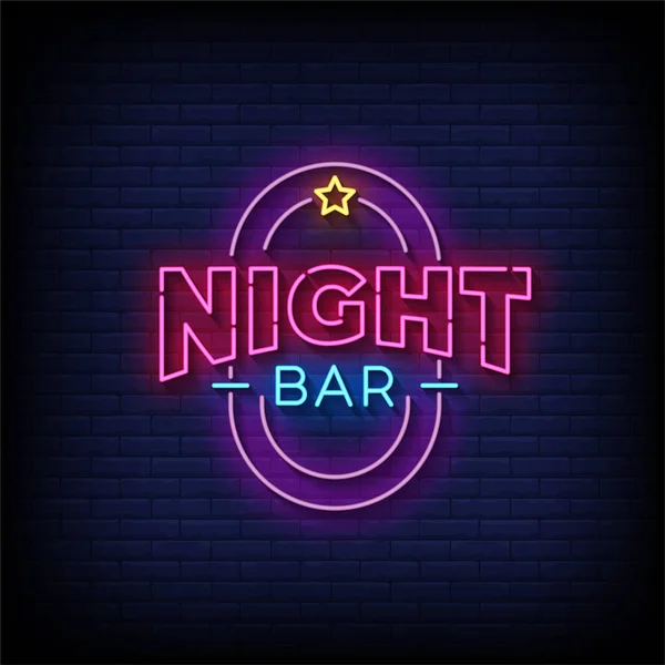 Nacht Bar Neon Teken Met Baksteen Muur Achtergrond Vector Illustratie — Stockvector