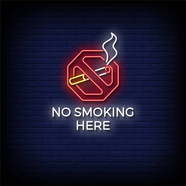 Smoking Here Neon Sign Brick Wall Background Vector Illustration — Stock Vector