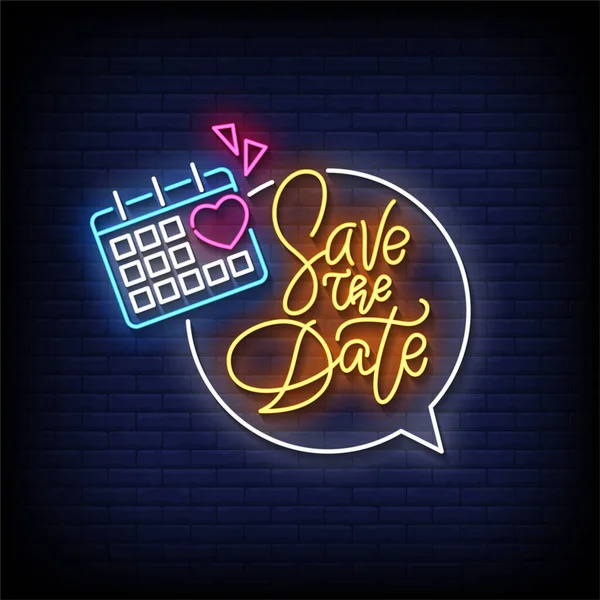 Date Neon Sign Brick Wall Background Vector Illustration — Stock Vector