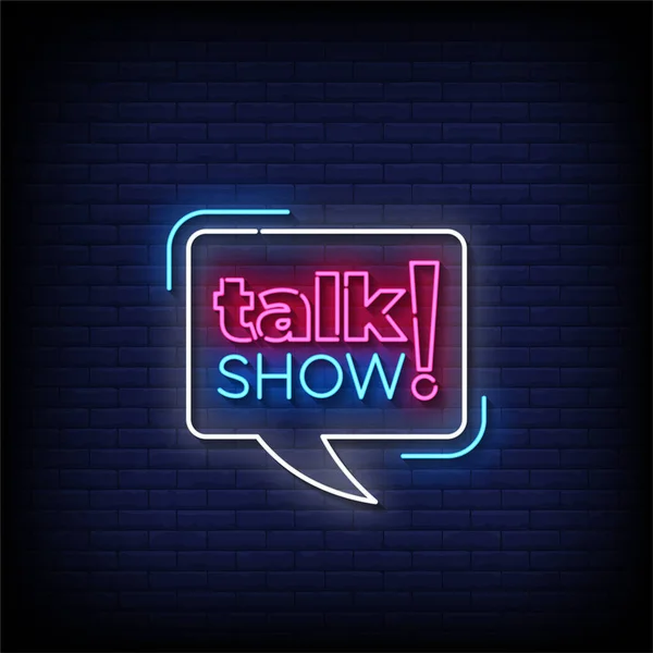 Talk Show Neon Sign Brick Wall Background Vector Illustration — Stock Vector