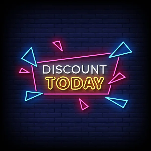 Discount Today Neon Sign Brick Wall Background Vector Illustration — Stock Vector