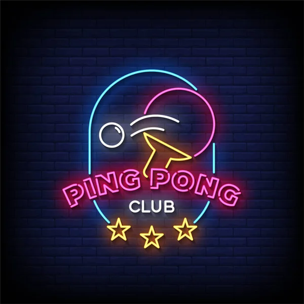 Neon Sign Ping Pong Klub Cihlovou Stěnou Pozadí Vektor — Stockový vektor