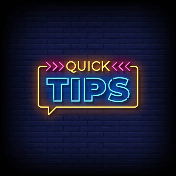 Neon Sign Quick Tips Brick Wall Background Vector — Stock Vector