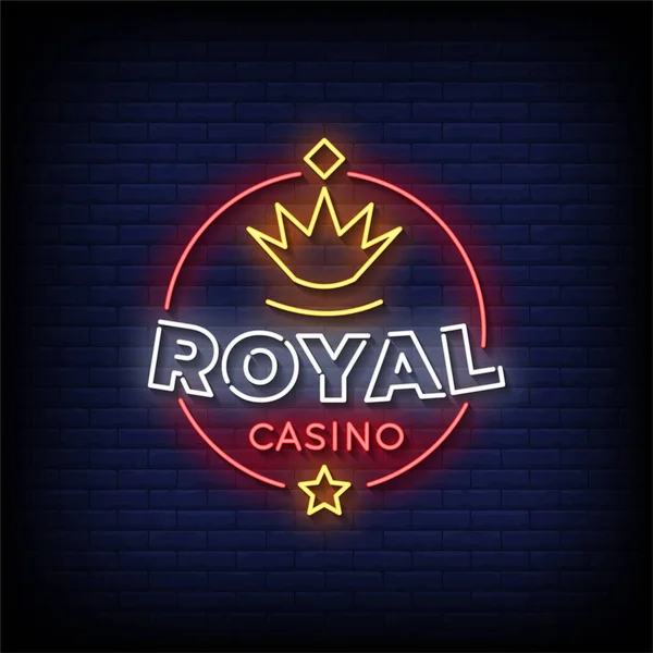 Neon Sign Royal Casino Mit Backsteinwand Hintergrund Vektor — Stockvektor