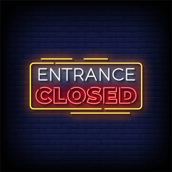 Neon Sign Entrance Closed Brick Wall Background Vector — Stock Vector
