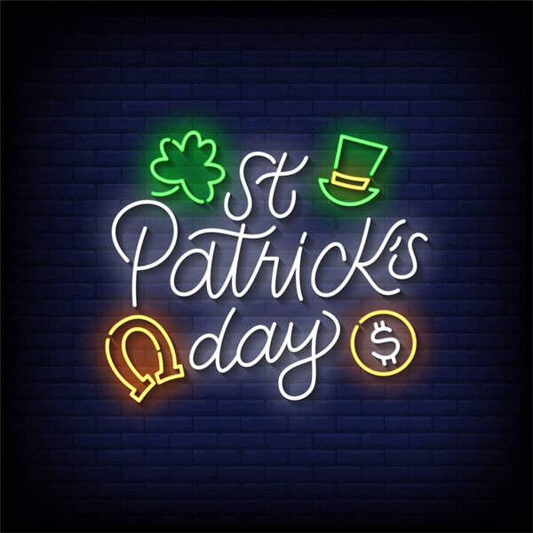 Знак Неона День святого Патрика с кирпичной стеной вектор фона