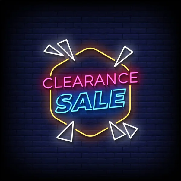 Neon Sign Clearance Sale Brick Wall Background Vector — Stock Vector
