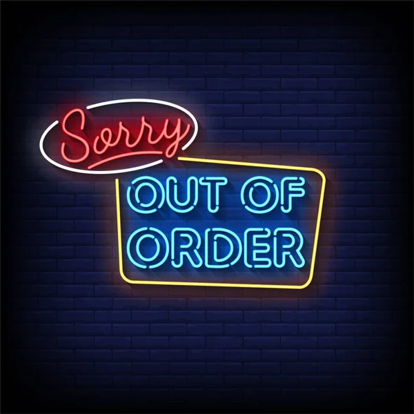 Neon Sign Out Order Brick Wall Background Vector — Διανυσματικό Αρχείο