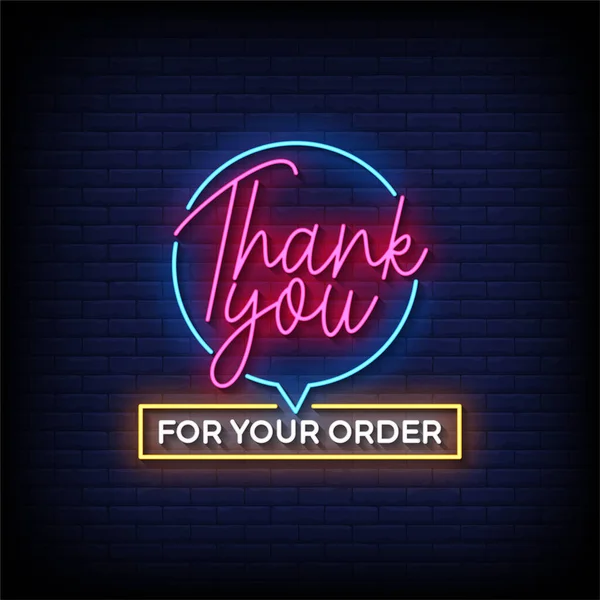 Neon Sign Thank You Your Order Brick Wall Background Vector — Stock Vector
