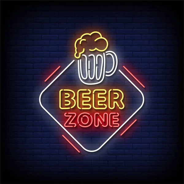 Neon Sign Zona Cerveza Con Pared Ladrillo Vector Fondo — Archivo Imágenes Vectoriales