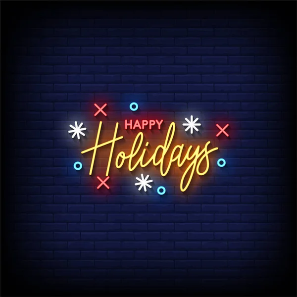 Neon Sign Happy Holidays Brick Wall Background Vector — Stock Vector