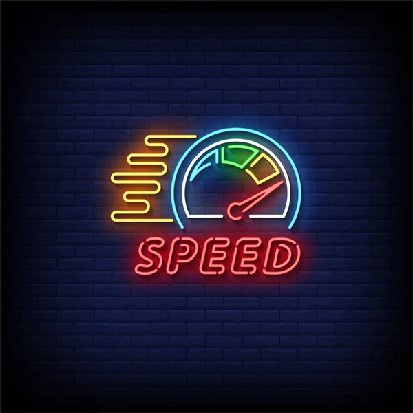 Neon Sign Geschwindigkeit Mit Backsteinwand Hintergrund Vektor — Stockvektor