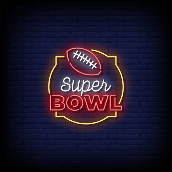 Neon Sign Super Bowl Met Baksteen Muur Achtergrond Vector — Stockvector
