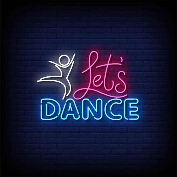 Neon Sign Lets Dance Brick Wall Background Vector — Stock Vector