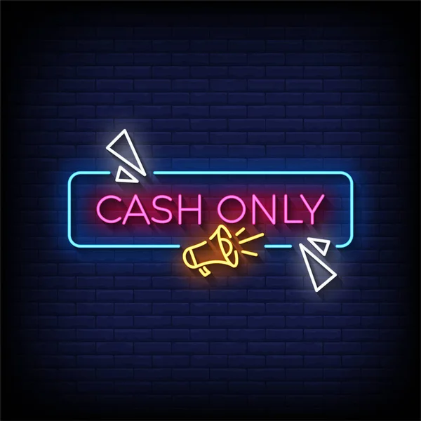 Neon Sign Cash Uniquement Avec Vecteur Fond Mural Brique — Image vectorielle