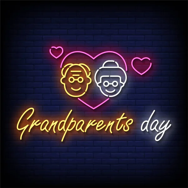 Неоновые Знак Бабушки Дедушки День Кирпичной Стены Фоновый Вектор — стоковый вектор