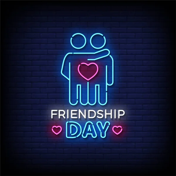Neon Sign Friendship Day Brick Wall Background Vector — Stock Vector