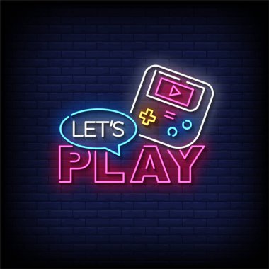 Tuğla duvar arkaplan vektörüyle Neon İşareti Oynayalım