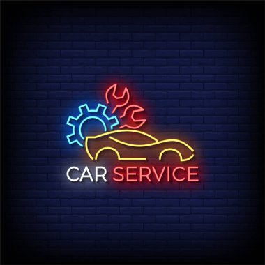 Tuğla duvar arkaplan vektörlü Araç Servisi Neon işareti