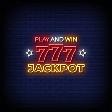 Tuğla duvar arkaplan vektörlü 777 Jackpot Neon İşareti