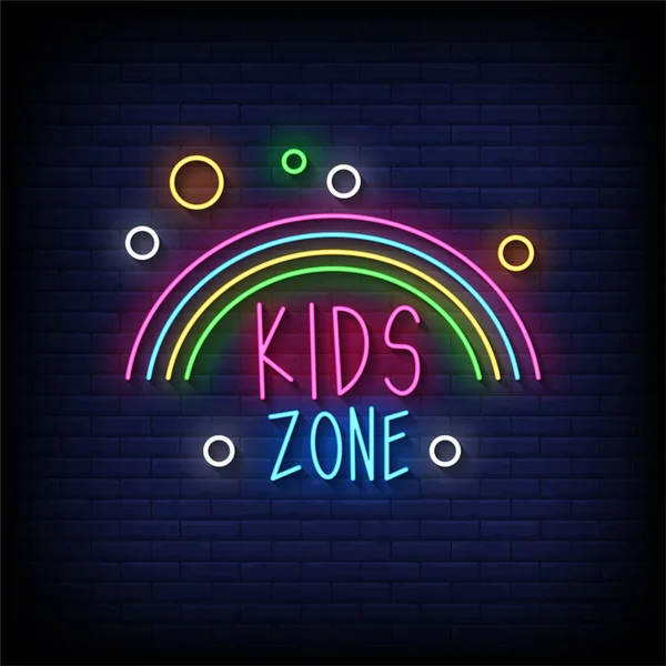 Kids Zone Neon Sign Mit Backsteinwand Hintergrundvektor — Stockvektor
