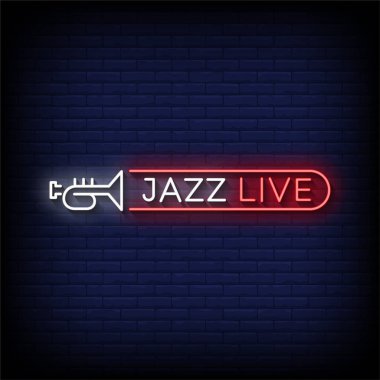 Caz müziği, canlı neon ışığı. Vektör. müzikal canlı pankart.