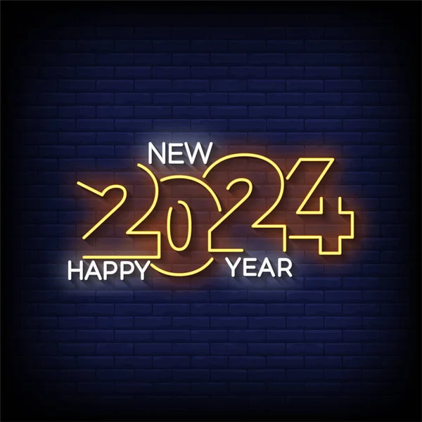 Feliz Ano Novo 2024 Sinal Néon — Vetor de Stock