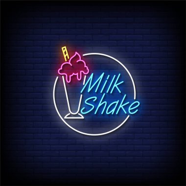 Tuğla duvar zeminli neon işareti milkshake, vektör illüstrasyonu