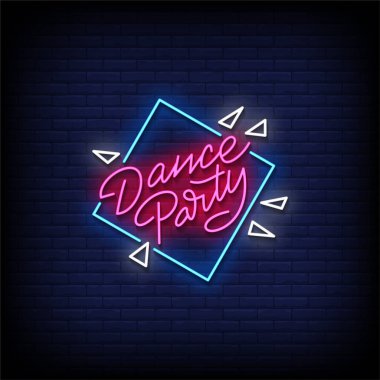 Neon parti tabelası, disko partisi. Koyu arkaplanda vektör illüstrasyonu