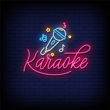 karaoke music sign with neon light clipart