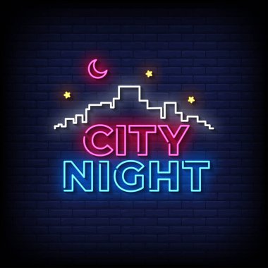Şehir gecesi neon ışığı. Vektör çizimi. gece tabelası