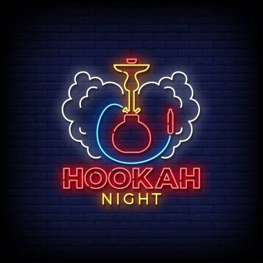 Duvarda parlayan neon nargile simgesi.