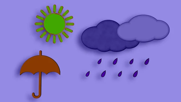 Regenwolken Wetter Symbol Isoliert Auf Blauem Hintergrund Papierkunststil — Stockfoto