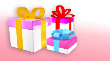 Fiyonklu hediye kutuları. Beyaz arkaplanda 3 boyutlu görüntüleme izole edildi