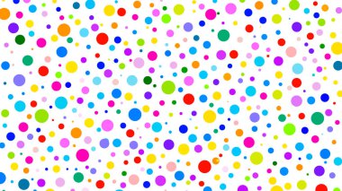 Renkli puantiyeli beyaz arka planda lekesiz desen. Renkli, klasik puantiyeli noktalar. Renkli tekstil. kaotik konfeti. 