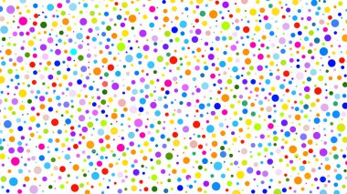 Renkli puantiyeli beyaz arka planda lekesiz desen. Renkli, klasik puantiyeli noktalar. Renkli tekstil. kaotik konfeti. 