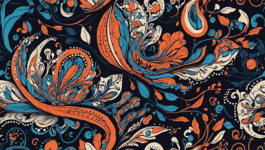 seamless pattern with hand drawn paisley elements