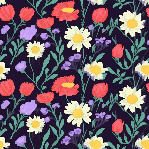Watercolor Flowers Seamless Pattern — Stock Vector