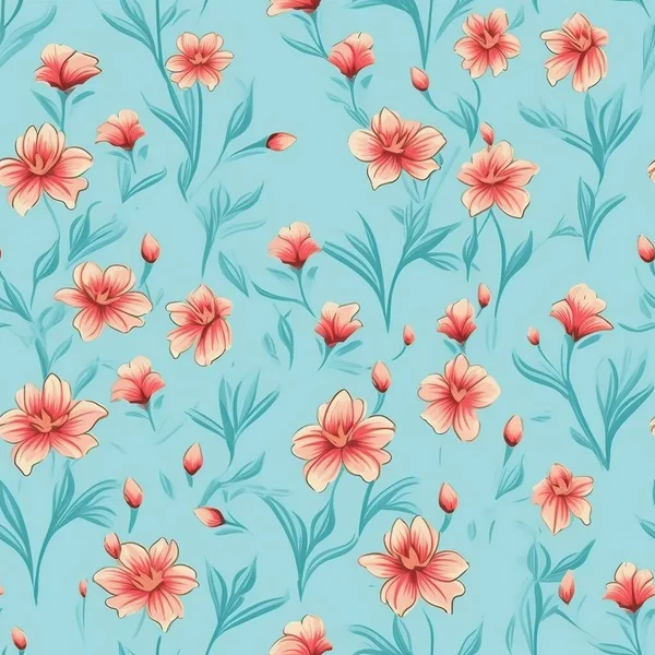 Nahtloses Muster Mit Handgezeichneten Blumen Und Blättern — Stockvektor