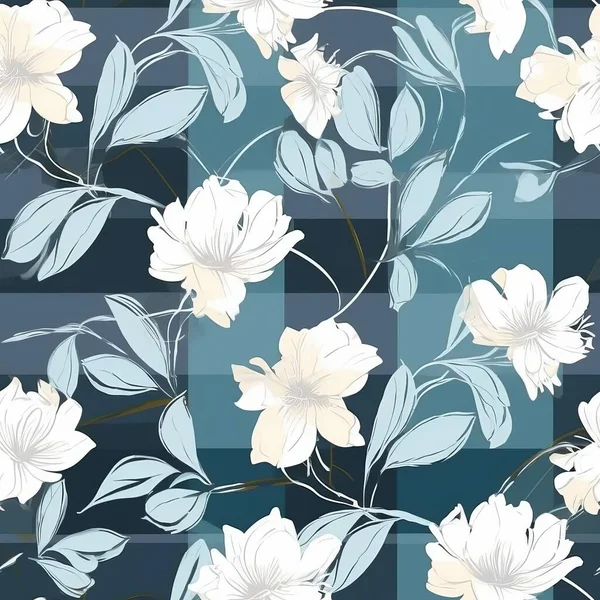 Blaue Und Graue Blumen Nahtloses Muster — Stockvektor