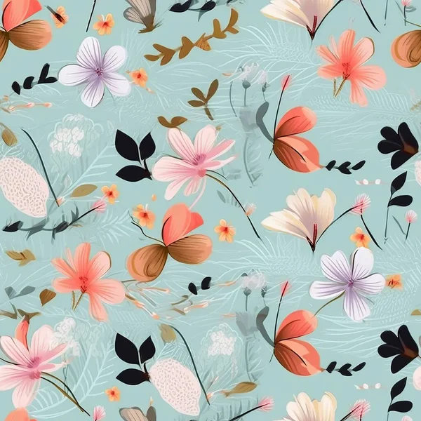 Florales Nahtloses Muster Mit Tropischen Blumen Vögeln Blättern Und Zweigen — Stockvektor