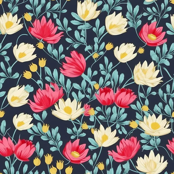Seamless Pattern Flowers Floral Background — Stock Vector