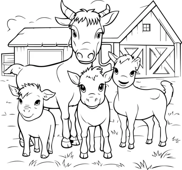 给农场动物涂色的书矢量说明 — 图库矢量图片