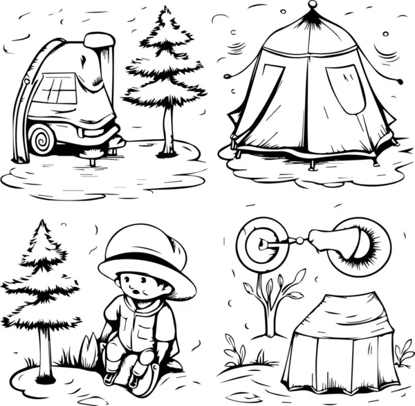Set Von Camping Objekten — Stockvektor