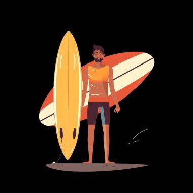 Sörf tahtası olan bir sörfçü. Sörf tahtası olan bir adam..