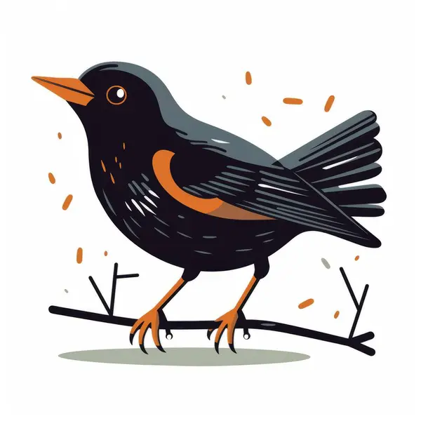 stock vector vector image of a cute black bird