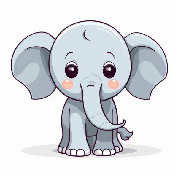 vector illustration, cute cartoon elephant with a blank sticker, hand drawn