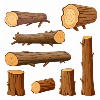 set of wooden logs, isolated on white background, vector illustration, eps 1 0 clipart