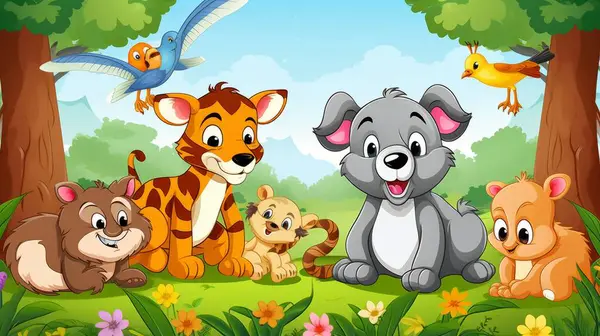 illustration of happy animal and wild animals